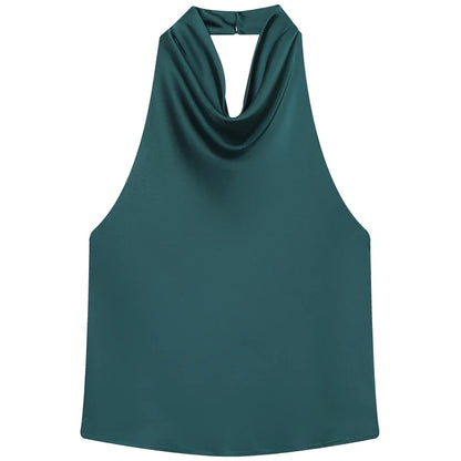 HXAO Top Women Halter Satin Women Tops Backless Corset Top Vest Yellow Pink Black Summer Elegant Sexy Tops Tank Vestidos