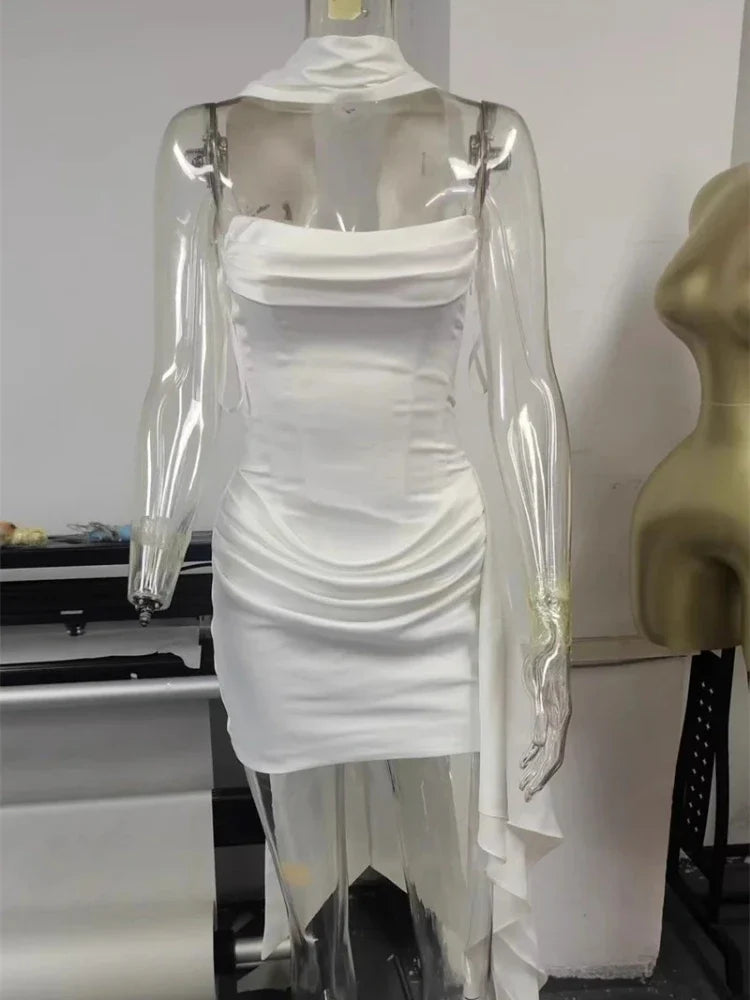 XIAOTANG Off-shoulder Strapless Sexy Mini Dress Women Elegant Sleeveless Backless High Waist Draped Ruched Club Party Dresses