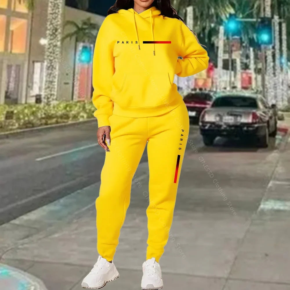 New Women's Sets Hoodie and Pants PARIS Letter Print High Quality Sports Suit Spring Autumn Aesthetic Activewear Women Clothing