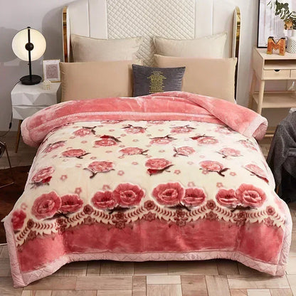 Korean Raschel 2-Ply Heavy Fleece Blanket, 78x90 Queen Size Reversible Geometric Plush Blanket