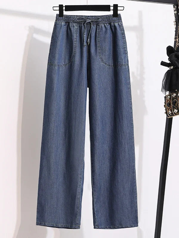 Wide Leg Jeans Women Summer Thin High Waist Draped Straight Loose plus Size Slimming Ice Silk Long Pants Casual Trousers