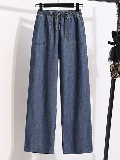 Wide Leg Jeans Women Summer Thin High Waist Draped Straight Loose plus Size Slimming Ice Silk Long Pants Casual Trousers