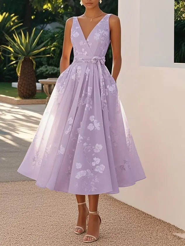 Summer Elegant Evening Party Dress 2025 Sexy V-neck Sleeveless Lace-up Chic Pleated Dresses Boho Womens A-Line Prom Dress Robe