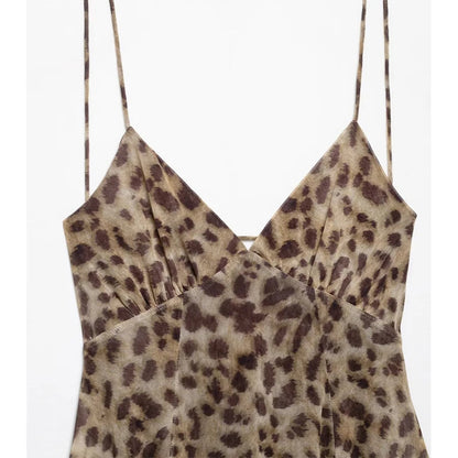 MUJER 2025 Tulle Mini Dress Woman Leopard Print Slip Dress Women Sexy Backless Short Dresses for Women Draped Party Dresses