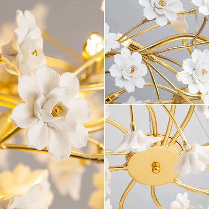 Gold Crystal Chandelier - Elegant Luxury Light Fixture with White Flower Design, 60cm & 80cm Sizes