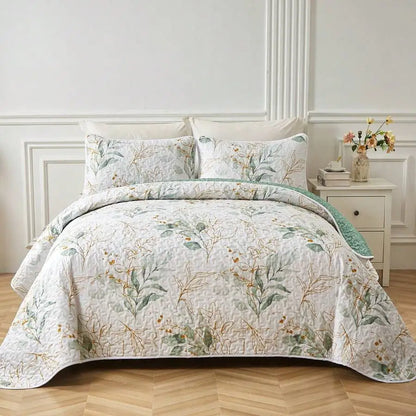3-Piece Queen Floral Quilt Set, Lightweight Reversible Farmhouse Coverlet with 2 Pillow Shams