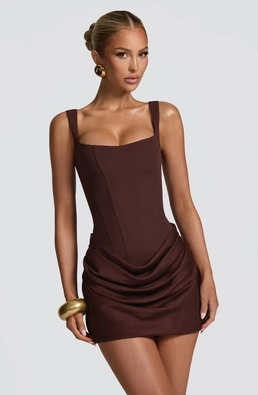 French Style Women Ruched Short Dress Fashion Summer Party Evening Gown Spaghetti Strap Bodycon Sexy Bandage Corset Mini Dress