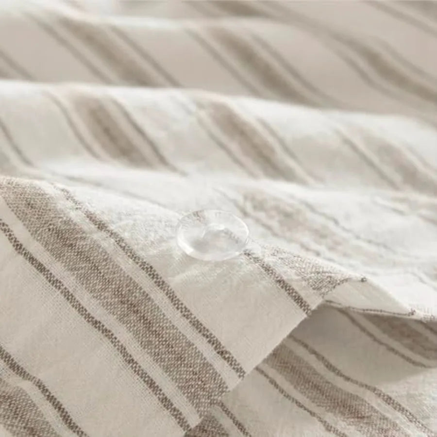 Luxury Linen Duvet Cover Set – Striped All-Season Bedding for Coastal & Modern Aesthetics