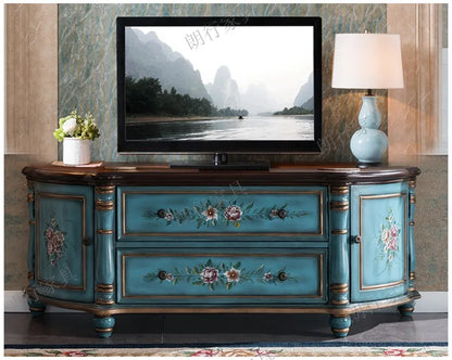 Traditional Birch Wood Media Console with 4 Drawers & Cabinets - Stylish Storage Solution