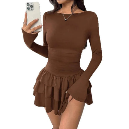 Temperament Dresses 2025 Woman Mini vestidos Simple Style Elegant French Bodycon Slim Pleated Fashion Long Sleeve Commuting Sexy