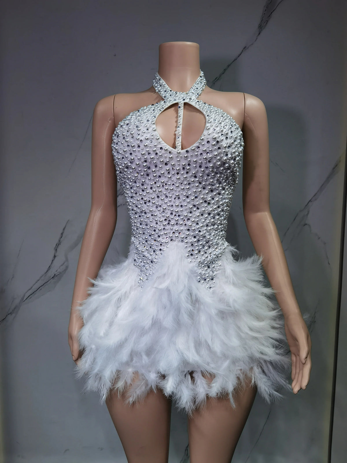 Fashion 2025new sexy Latin dance dress with airy hollow design, feather skirt hanging neck skirt