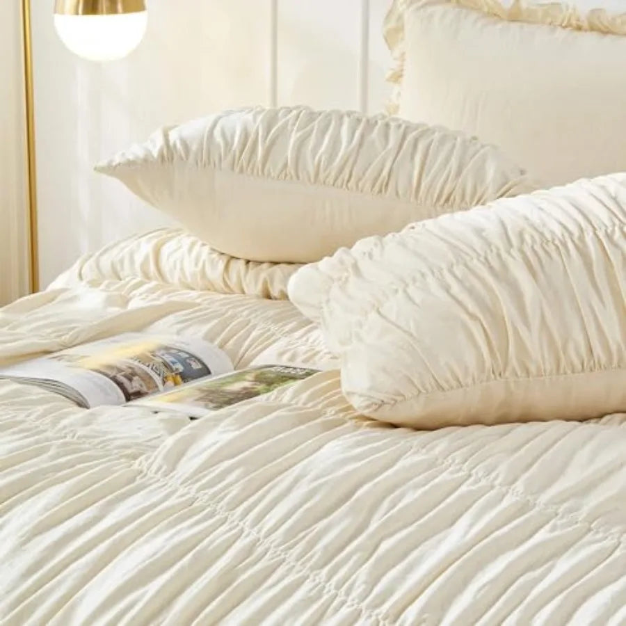 Luxury Farmhouse Comforter Set – Ruched Ruffle Bedding, Ultra-Soft Microfiber for Cozy Style