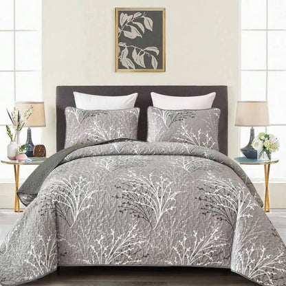 3-Piece Queen Floral Quilt Set, Lightweight Reversible Farmhouse Coverlet with 2 Pillow Shams