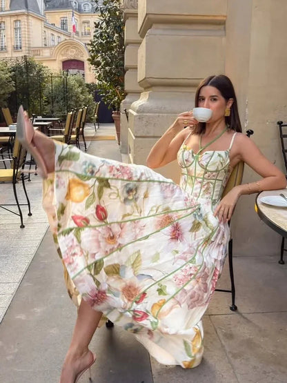 Elegant Printed Women's Summer Dress Sleeveless Halter Waist-closed A-line Lady Dresses Spring Fashion Female Vacation Robe 2026
