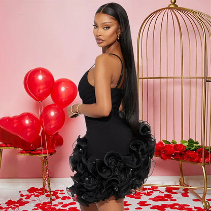 Ruffles Sleeveless Bodycon Mini Pleated Dress Women Party Elegant Short Evening Dresses Lady Luxury Sexy Birthday Red Prom Dress