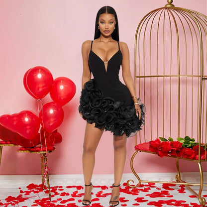 Ruffles Sleeveless Bodycon Mini Pleated Dress Women Party Elegant Short Evening Dresses Lady Luxury Sexy Birthday Red Prom Dress