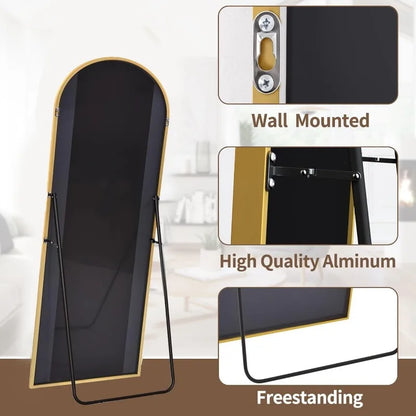 Elegant Arched-Top Full Length Freestanding Mirror - Copper-Free Silver, 56"L x 20"W, 3 Colors