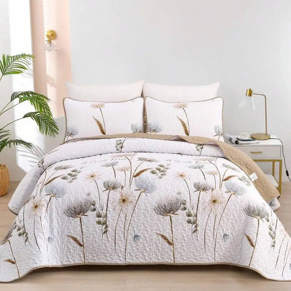 3-Piece Queen Floral Quilt Set, Lightweight Reversible Farmhouse Coverlet with 2 Pillow Shams