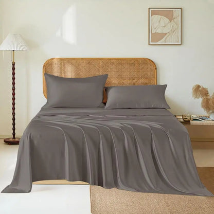 Queen Size Silk Sheet Set - Charcoal Mulberry Silk & 85% Natural Modal, Oeko-Tex Certified