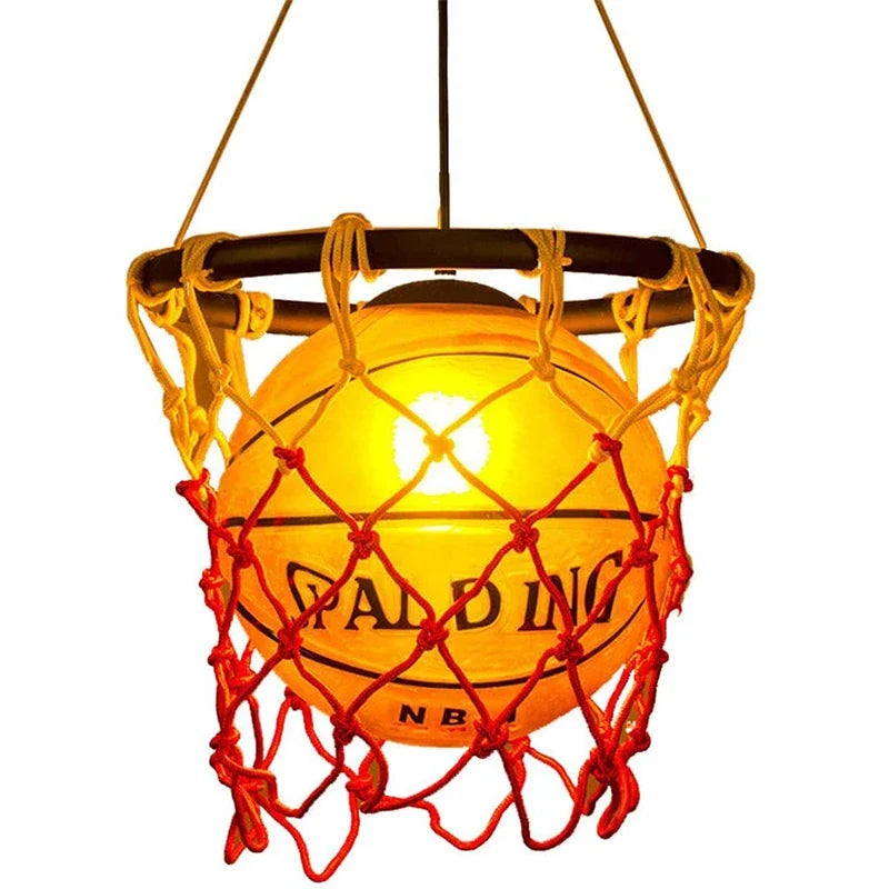 Retro Basketball Light Fixture – Industrial Style LED Hanging Lamp in Orange and Black for Man Cave