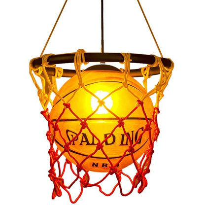 Retro Basketball Light Fixture – Industrial Style LED Hanging Lamp in Orange and Black for Man Cave