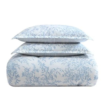 Bedford Blue Floral Comforter Set – Reversible Luxury Cotton Bedding