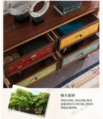 Traditional Birch Wood Media Console with 4 Drawers & Cabinets - Stylish Storage Solution