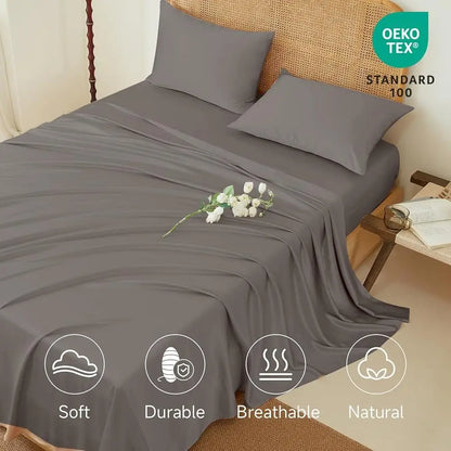 Queen Size Silk Sheet Set - Charcoal Mulberry Silk & 85% Natural Modal, Oeko-Tex Certified