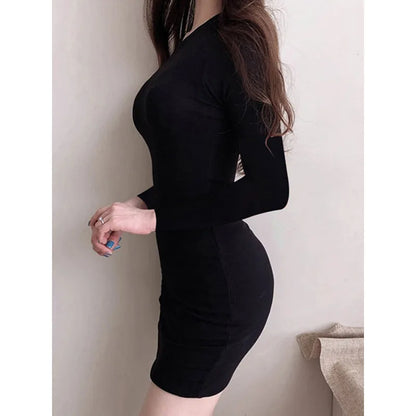 Slim Fit Mini Dress Women's Bodycon Skirt Sexy Tight Short Dresses Elastic Waist A- Line Midi Dress Pure Color Retro Style