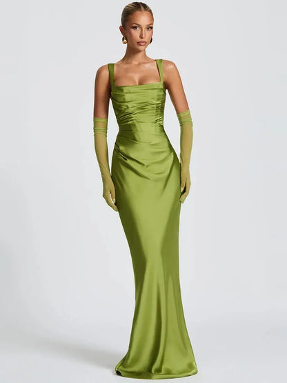 Mozision Satin Backless Sexy Maxi Dress Women Elegant Halter Off-shoulder Sleeveless Lace-up Bodycon Club Party Long Dresses