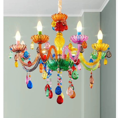 Colorful Pendant Lamp - Elegant 100% K9 Crystal, Bohemian Design with Vibrant Shades