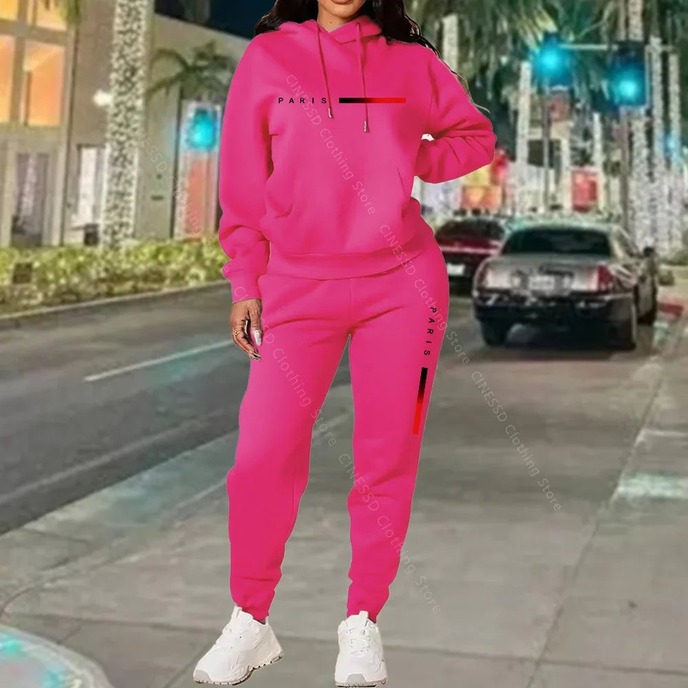 New Women's Sets Hoodie and Pants PARIS Letter Print High Quality Sports Suit Spring Autumn Aesthetic Activewear Women Clothing