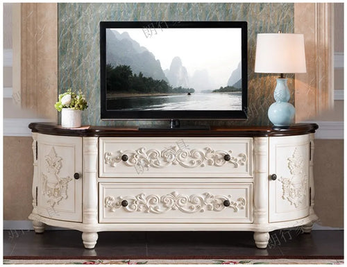 Traditional Birch Wood Media Console with 4 Drawers & Cabinets - Stylish Storage Solution
