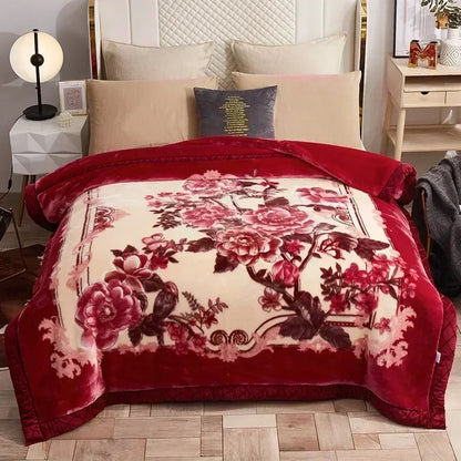 Korean Raschel 2-Ply Heavy Fleece Blanket, 78x90 Queen Size Reversible Geometric Plush Blanket