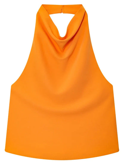 HXAO Top Women Halter Satin Women Tops Backless Corset Top Vest Yellow Pink Black Summer Elegant Sexy Tops Tank Vestidos