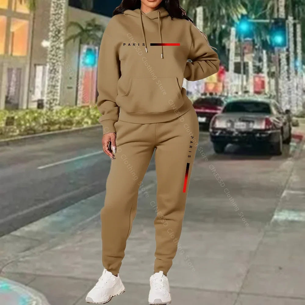 New Women's Sets Hoodie and Pants PARIS Letter Print High Quality Sports Suit Spring Autumn Aesthetic Activewear Women Clothing