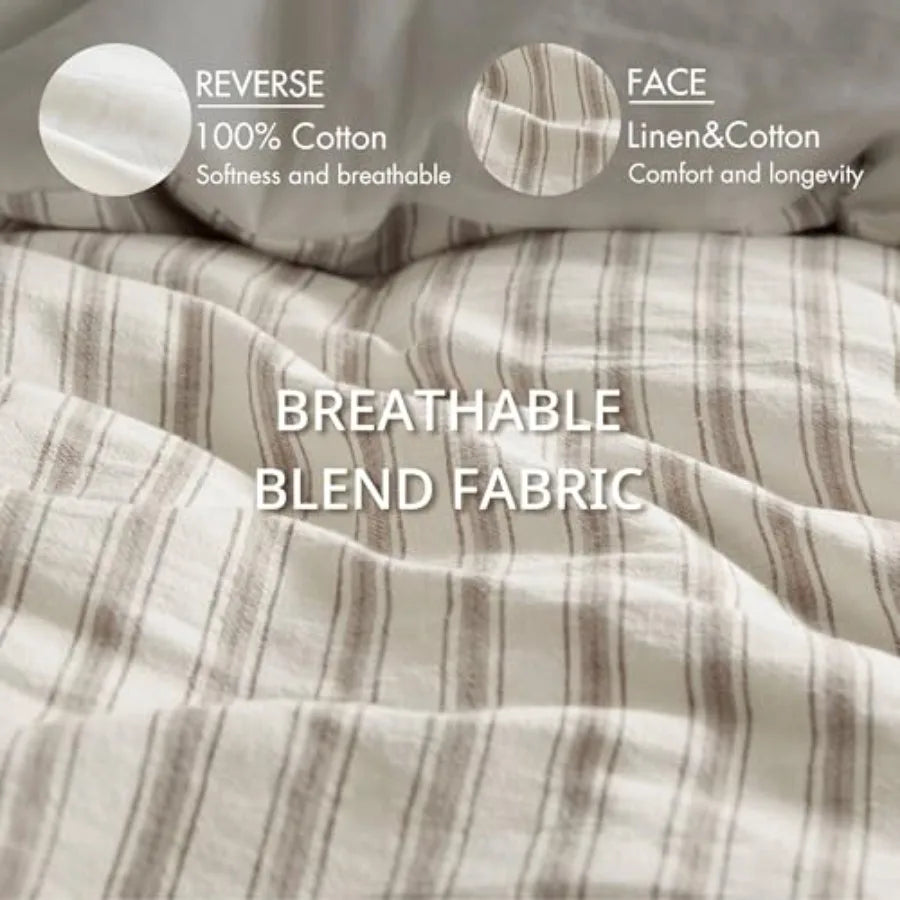 Luxury Linen Duvet Cover Set – Striped All-Season Bedding for Coastal & Modern Aesthetics