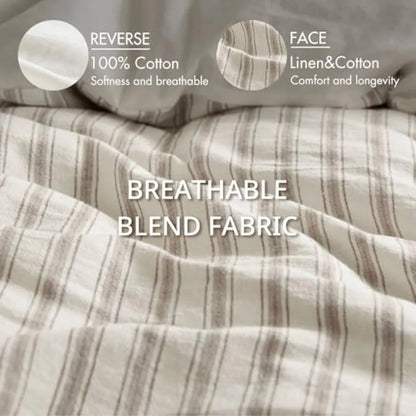 Luxury Linen Duvet Cover Set – Striped All-Season Bedding for Coastal & Modern Aesthetics