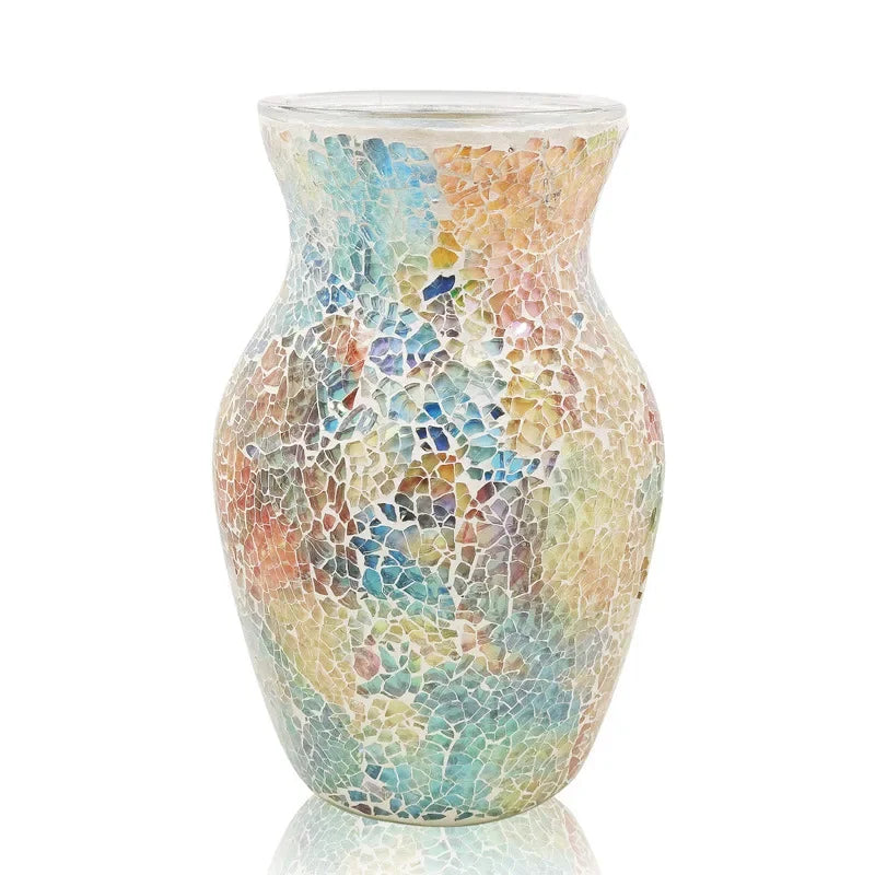 8" Handcrafted Glass Vase - Iridescent European Mosaic Design for Elegant Home Decor