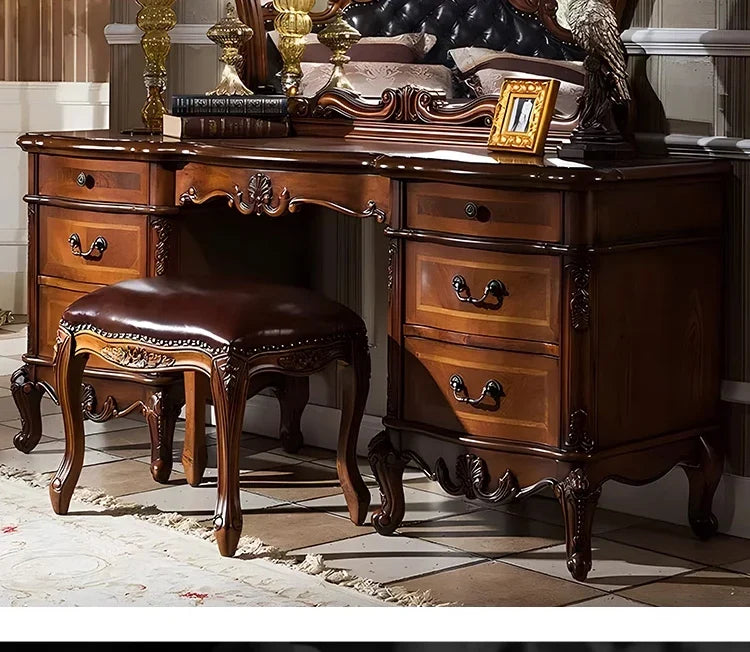 Dark Cherry Vanity Set - Luxurious Modern Hollywood Style with Mirror & Cushioned Stool
