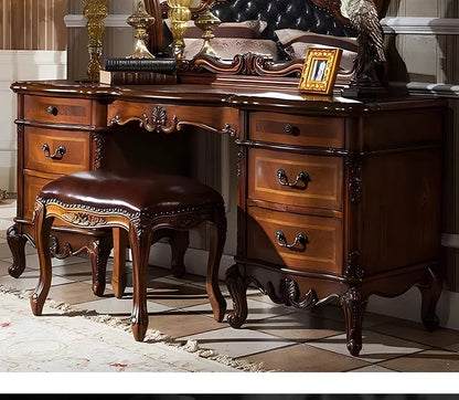 Dark Cherry Vanity Set - Luxurious Modern Hollywood Style with Mirror & Cushioned Stool