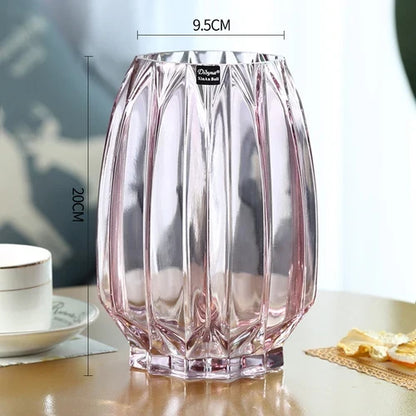 Glass Flower Vase Set - 3 Colors: Smoke Grey, Wine Red, Sky Blue - Northern European Design