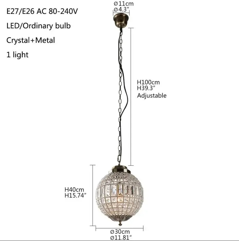 Vintage Crystal Chandelier - Luxurious Retro Orb Design with Exquisite Glass Crystals
