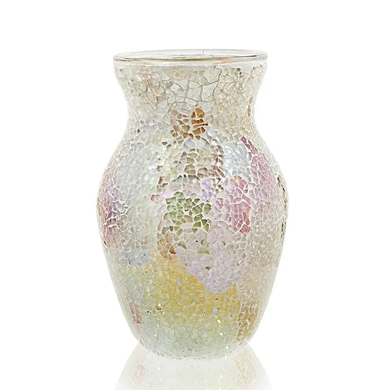 8" Handcrafted Glass Vase - Iridescent European Mosaic Design for Elegant Home Decor