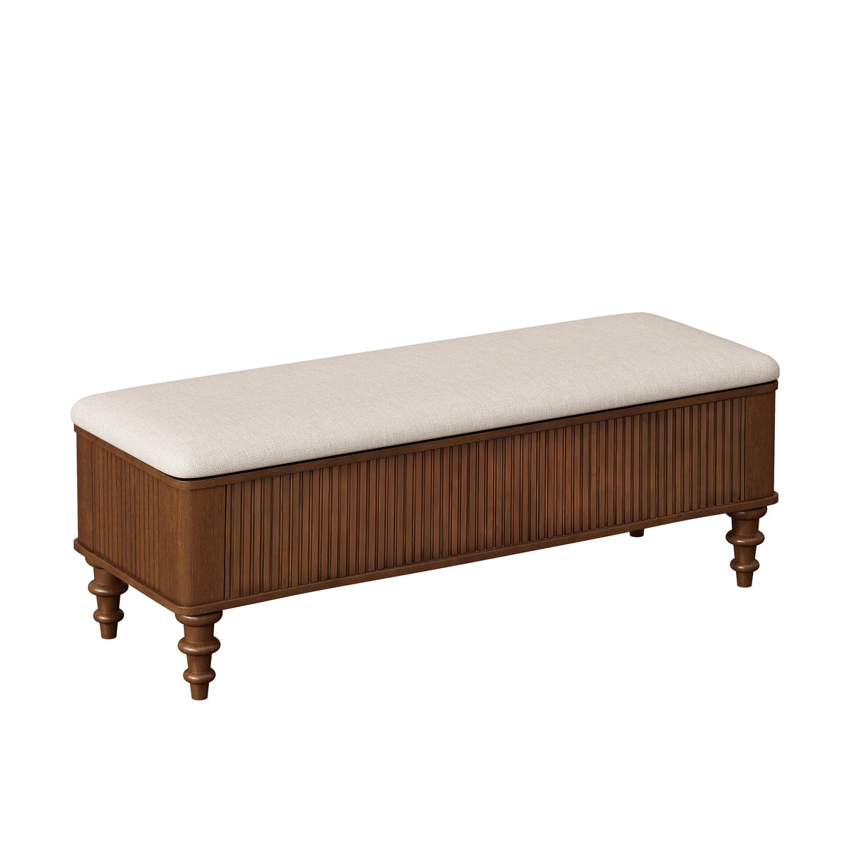 Linen Storage Ottoman Bench With Hidden Compartment, 50.8-Inch Beige Entryway Seat