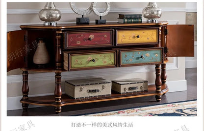 Traditional Birch Wood Media Console with 4 Drawers & Cabinets - Stylish Storage Solution