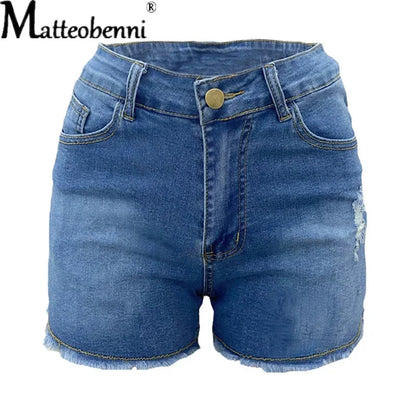 Large Size Sexy Ripped Denim Shorts Girl 2024 New High Waist Skinny Hips Stretch Leg Length Tight Tight Stretch Hips Jeans Women