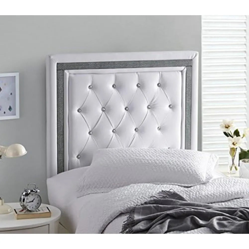 Adjustable Twin XL Headboard With Black Crystal Border - Modern Design, Easy Assembly, Padded Comfort