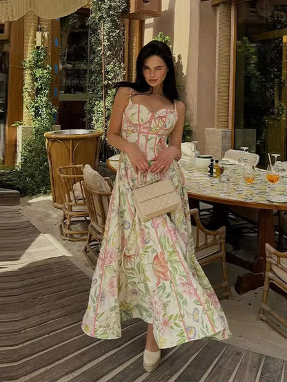 Elegant Printed Women's Summer Dress Sleeveless Halter Waist-closed A-line Lady Dresses Spring Fashion Female Vacation Robe 2026