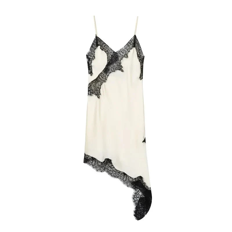 MUJER 2025 Lace Slip Dress Woman Black Backless Short Dresses for Women Asymmetric Party Women's Summer Dress Satin Sexy Dresses